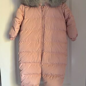 Pink Fur-Trimmed Kids down Bodysuit
